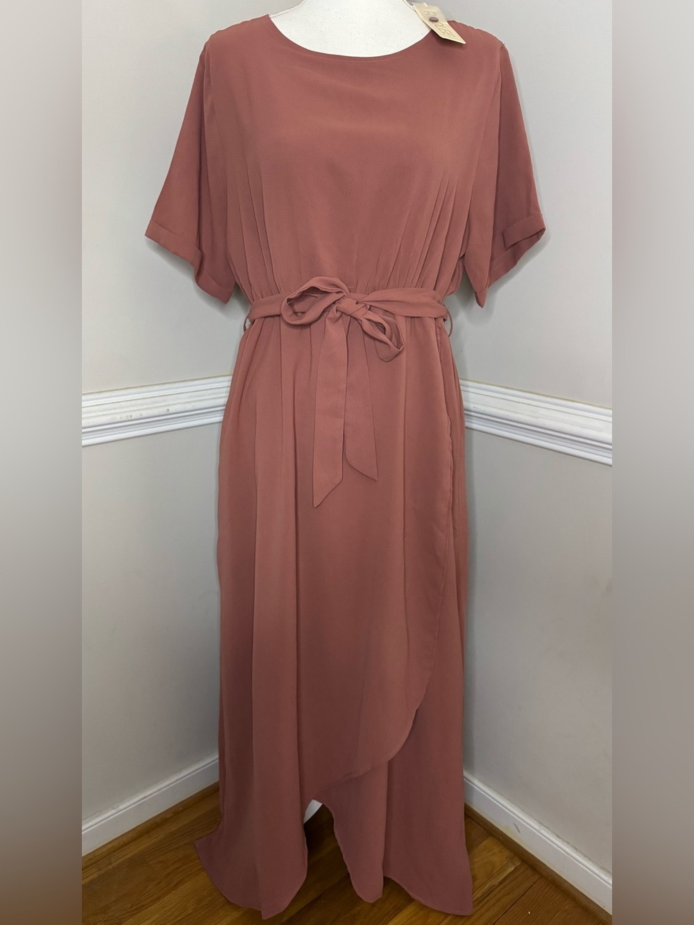 Roolee Dusty Rose Maxi Dress with Tie Waist Size XL NWT - Picture 2 of 6